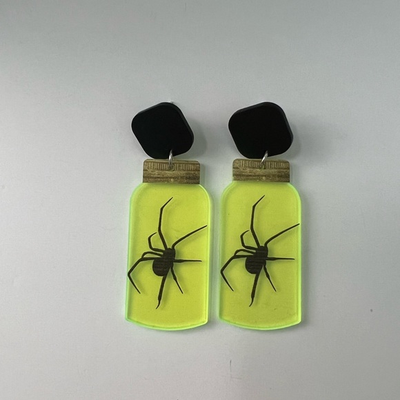 Neon Jar with Spooky Spider Emo Earrings - Goth Spider Earrings - Picture 6 of 15